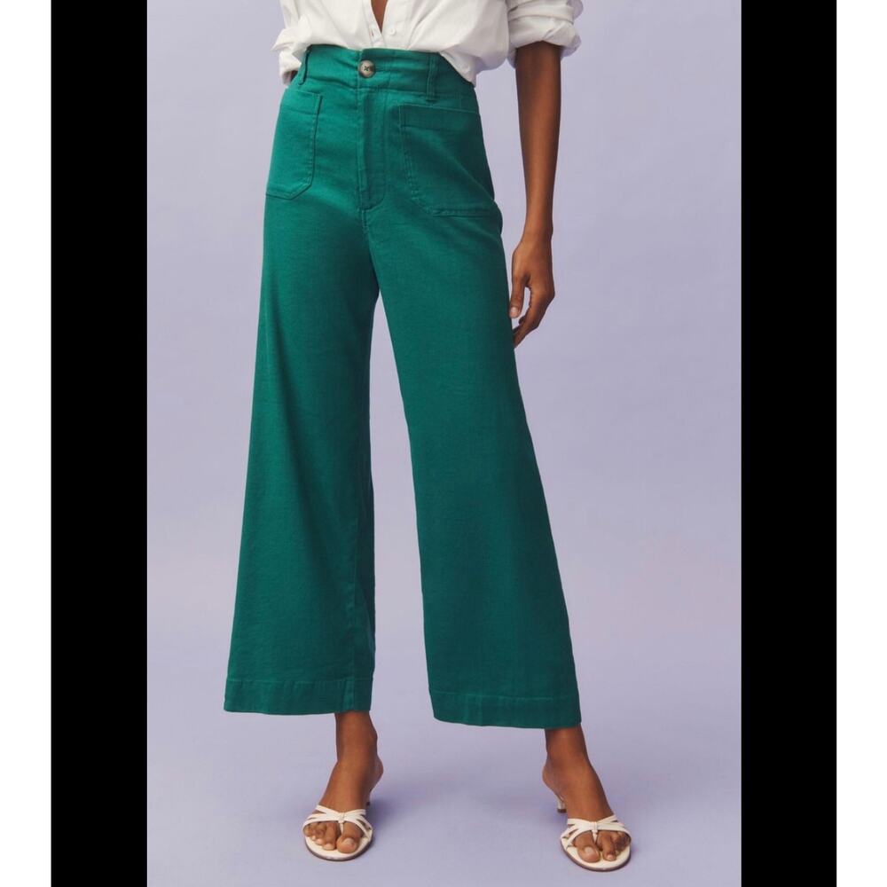Maeve The Colette Green Cropped Wide Leg Trouser —size 32 - Picture 2 of 9